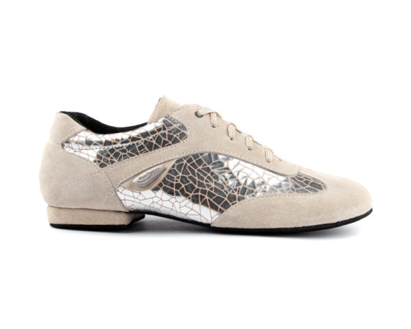 Der modische Tanzschuh PD08 von Portdance in Silber Craquelé mit Wildledersohle bietet hohen Tragekomfort.